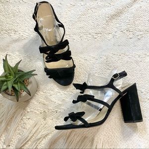 J. Crew black suede strappy bow open toe high heel